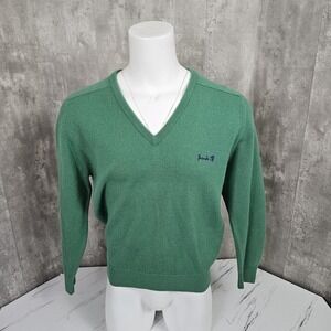 Vintage Pringle Sports Wool VNeck Pullover Sweater Green Jumper 42"/107 cm